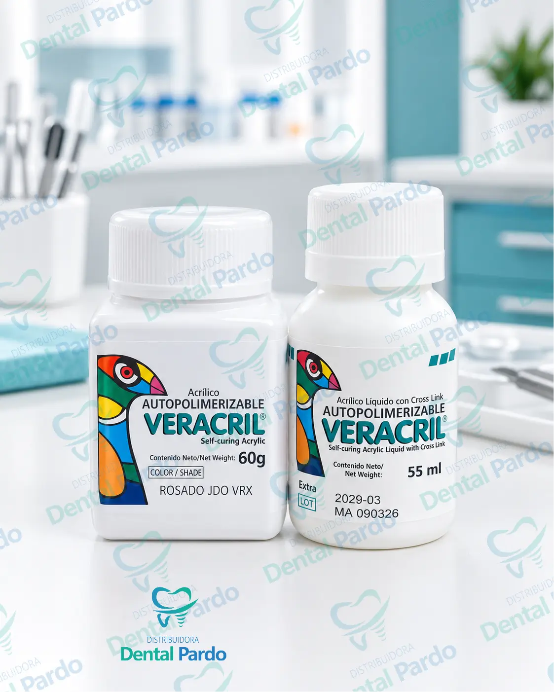 Kit Acrílico Autopolimerizable Veracril (Polvo 60G Rosado + Líquido 55Ml)