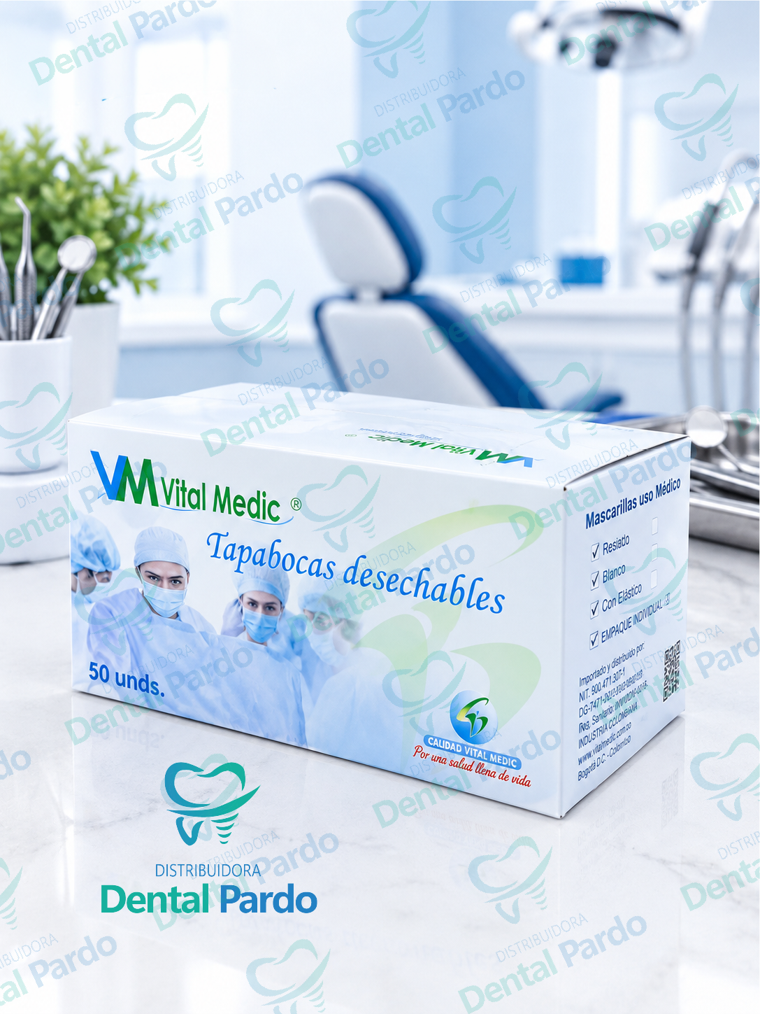 Tapabocas Desechables Vital Medic | Empaque Individual | Blancos | Caja X 50 Unds