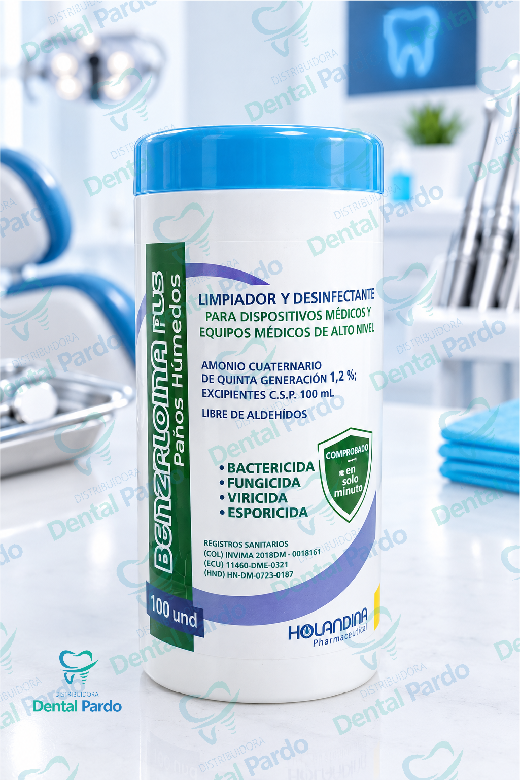 Benzaldina Plus Paños Húmedos Holandina | Desinfectante Clínico | 100 Und