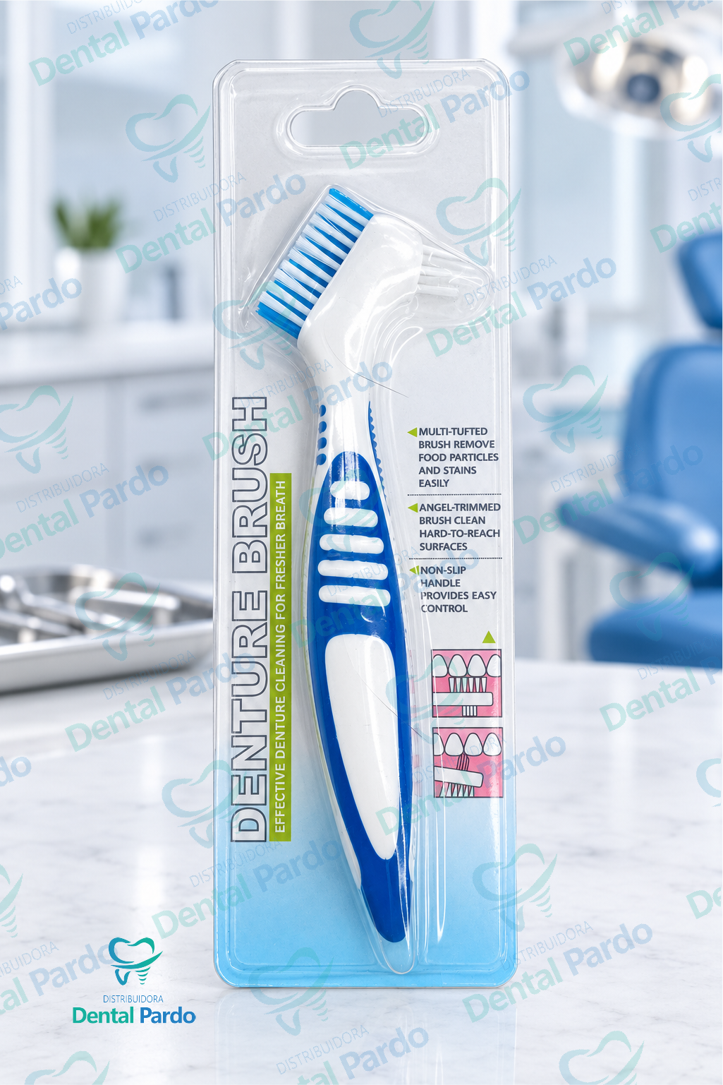 Cepillo Para Prótesis Dental | Doble Cabezal | Mango Antideslizante