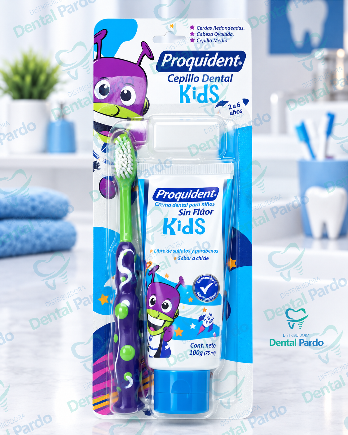 Kit Dental Infantil Proquident Kids | Cepillo + Crema Sin Flúor | 2 A 6 Años