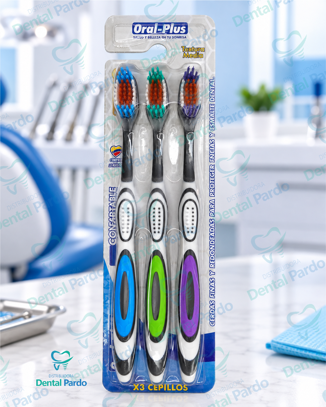 Cepillos Dentales Oral-Plus Confortable | Textura Media | Blíster X 3 Un.