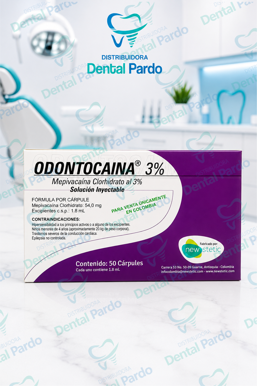 [616-033] Odontocaina® 3% | Mepivacaína Sin Vasoconstrictor | Caja X 50 Cápsulas